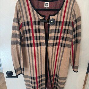 Anne Klein Plaid Longline Cardigan / Coatigan Large